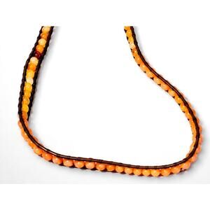 Vintage Orange‎ Agate Beaded Necklace Boho Leather Artisan 925 Closure 22" rd-05